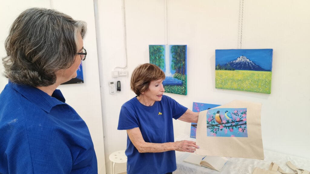 Ilana showing us several other beautiful works of her art on exhibit at the kibbutz